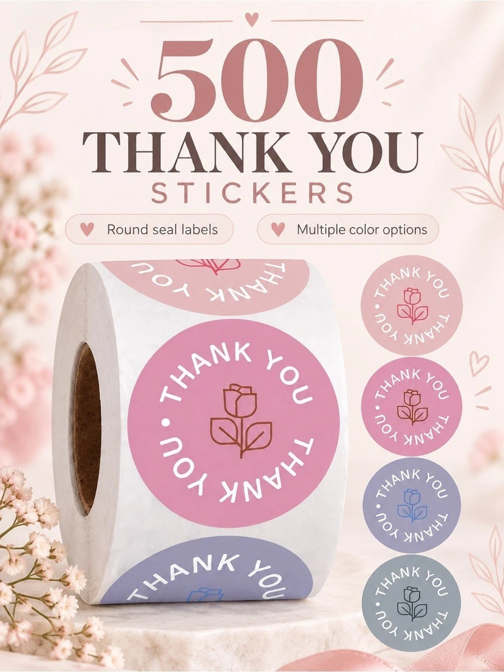 500 Thank-You Stickers - 1”